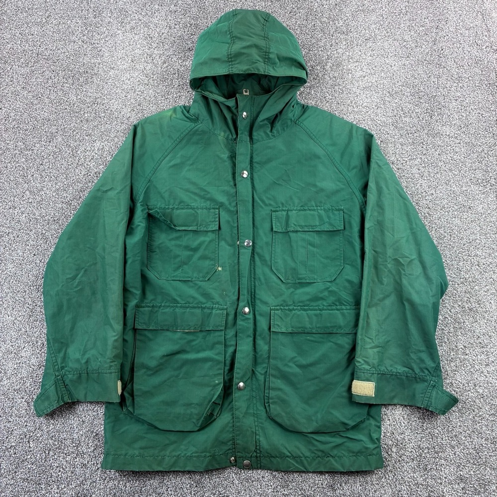 Vintage‎ 70s L.L. Bean Jacket Mens Large Spruce Green Hooded Windbreaker Cursive